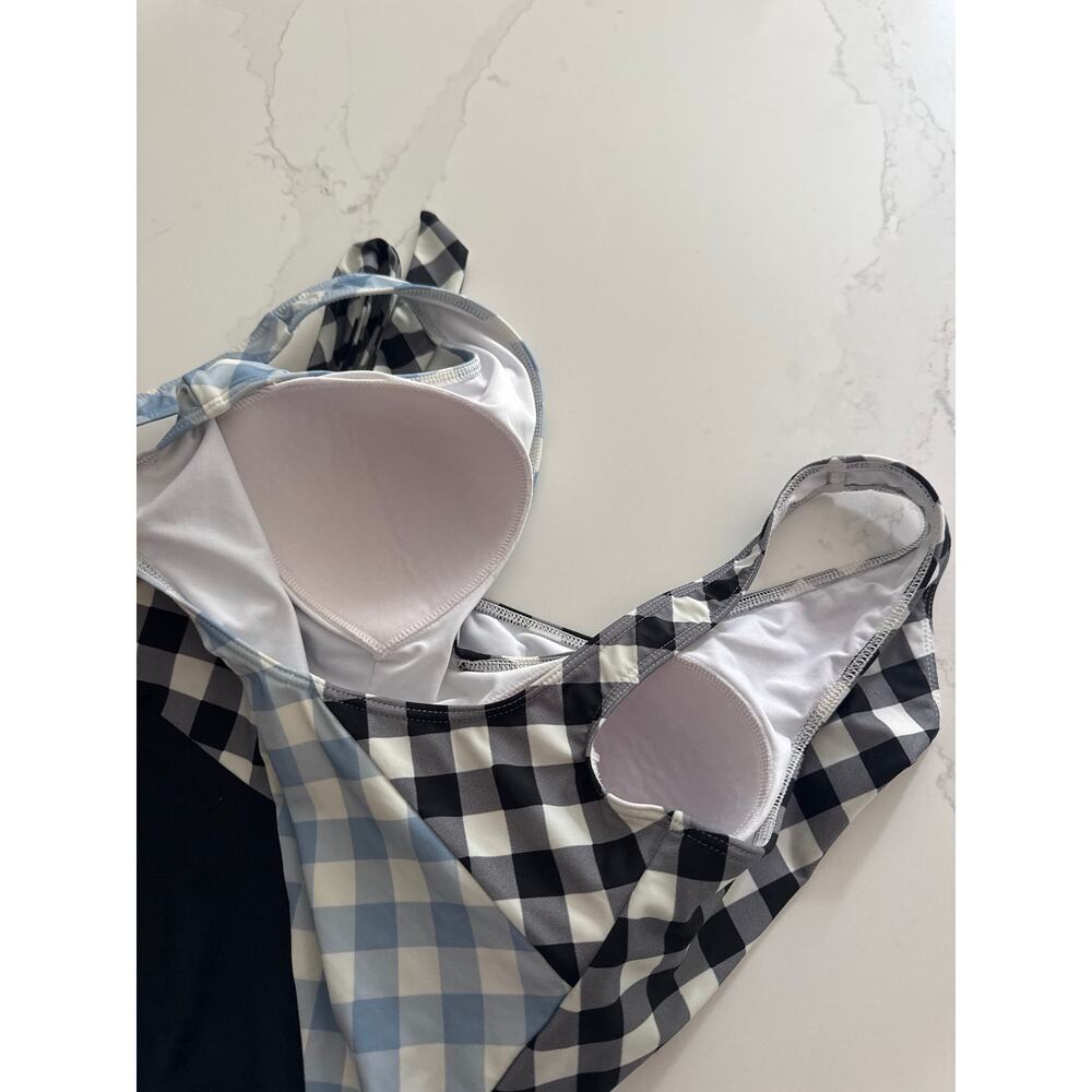 SUMMERSALT One Piece V-Neck Swimsuit in Blue & Black Gingham Size 8 - Picture 4 of 5
